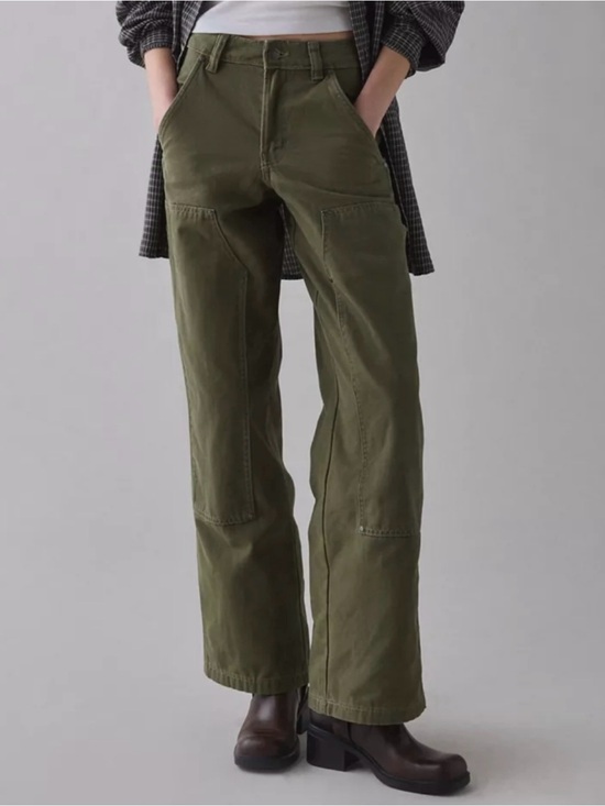 Dickies Pants - Dickies Olive Green Mid Rise Double Knee Canvas Carpenter Pants